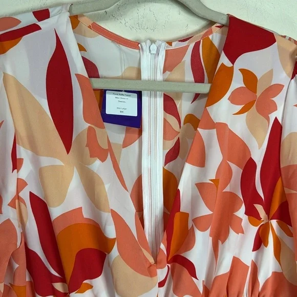 (H1) Ruffle Tiered› Orange floral maxi dress with V-neckline, size XL - Picture 10 of 15